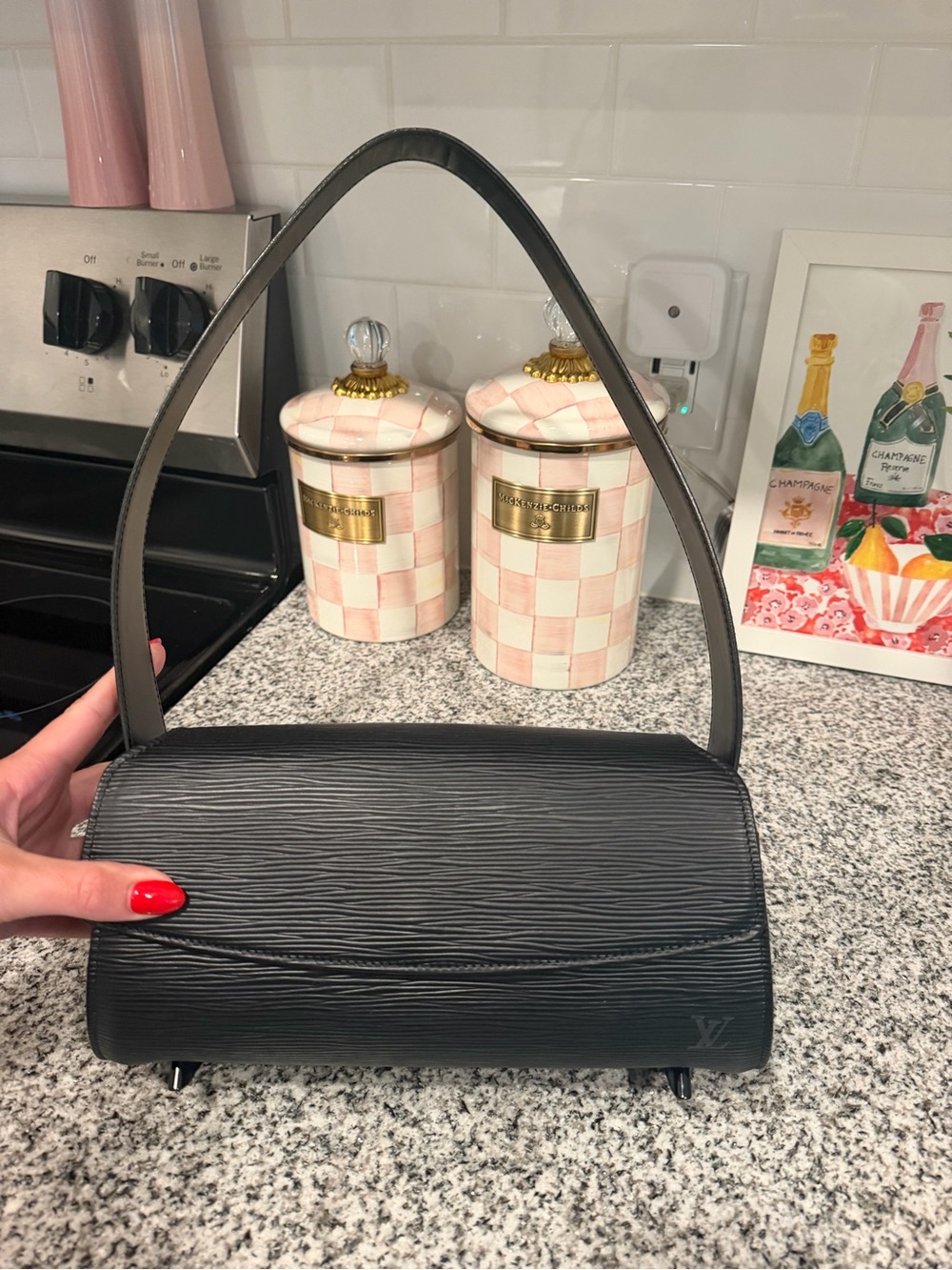Louis Vuitton Black Textured Leather Shoulder Bag